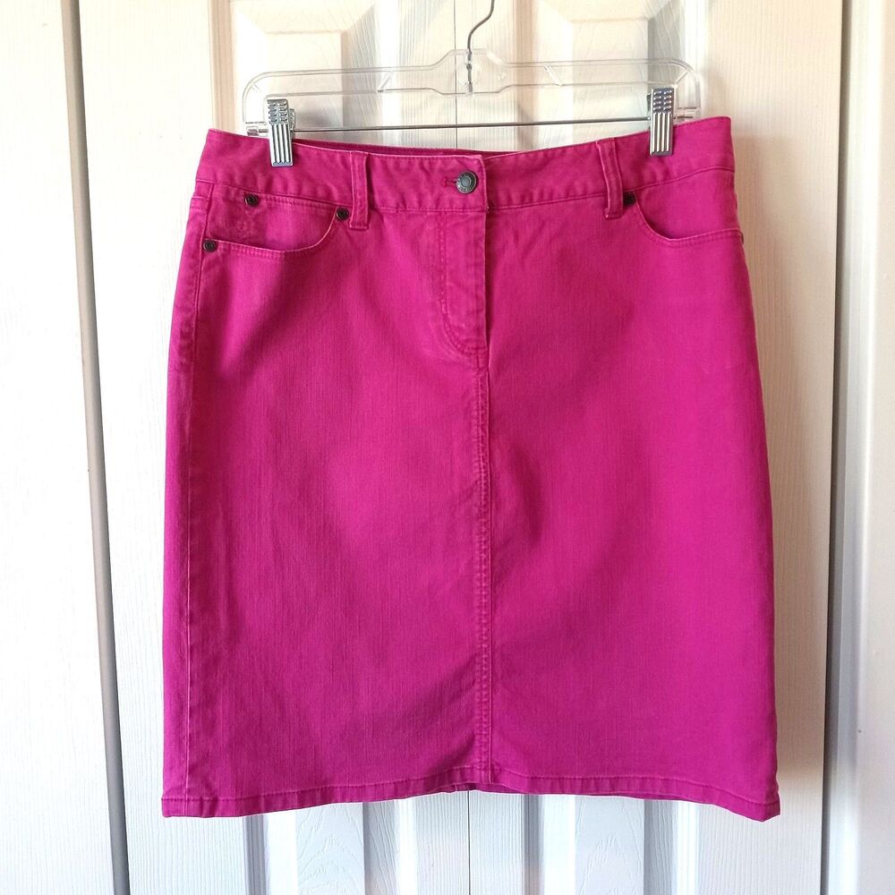 Talbots Hot Pink Fucshia Denim Skirt Size 10 Petite